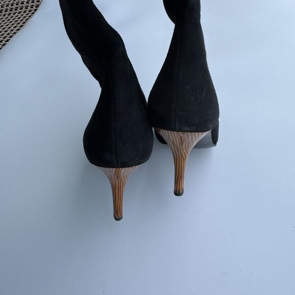 Claudia Ciuti Race Suede Kitten Heel Knee High Pointed Toe Boots Brown 6M - Picture 4 of 8